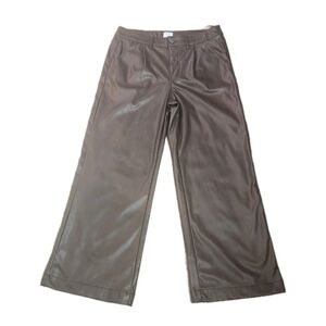 Time And Tru Faux Leather High Rise Wide Leg Trousers Pants Size 12 Brown NWT